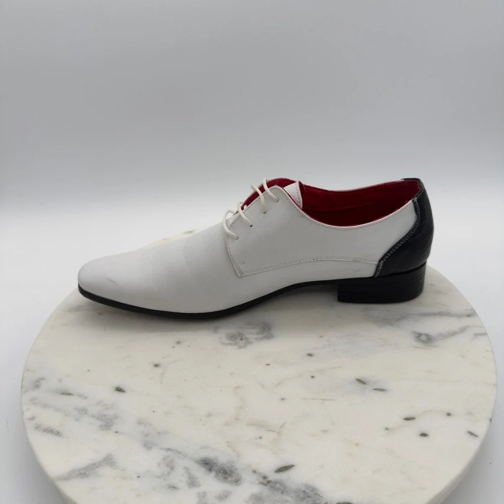 Tayno Dean White Dress Shoes‎ Mens 8 White Black Red Contrast Lace Up Oxfords